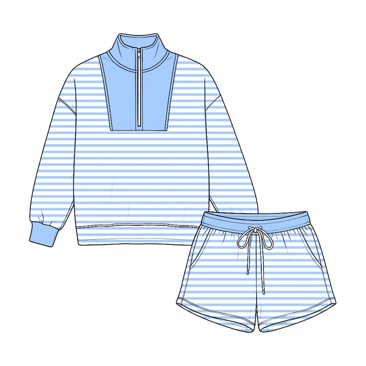 Toddle kids custom blue stripes design long sleeve outfit