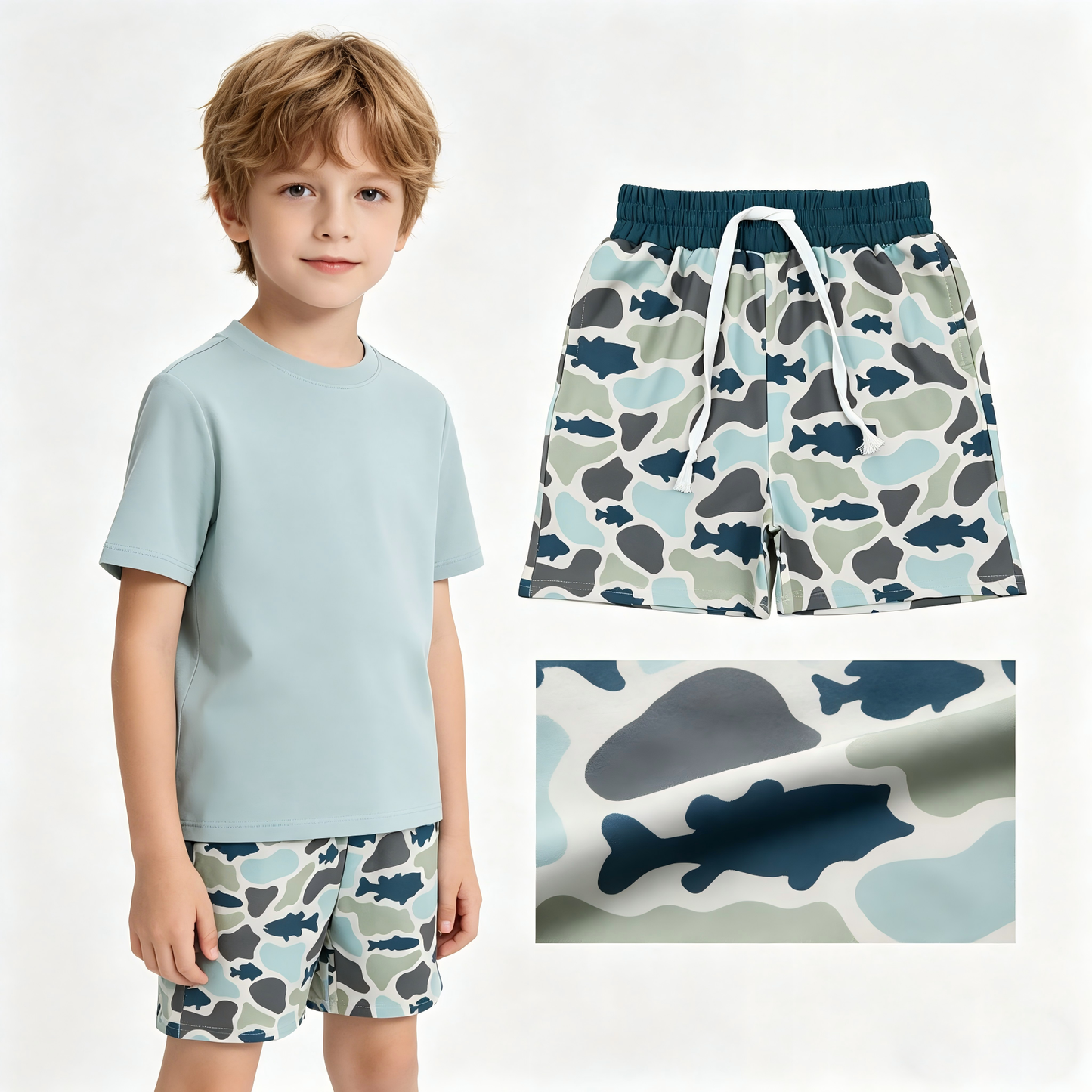 Toddle baby boy green blue camo summer shorts