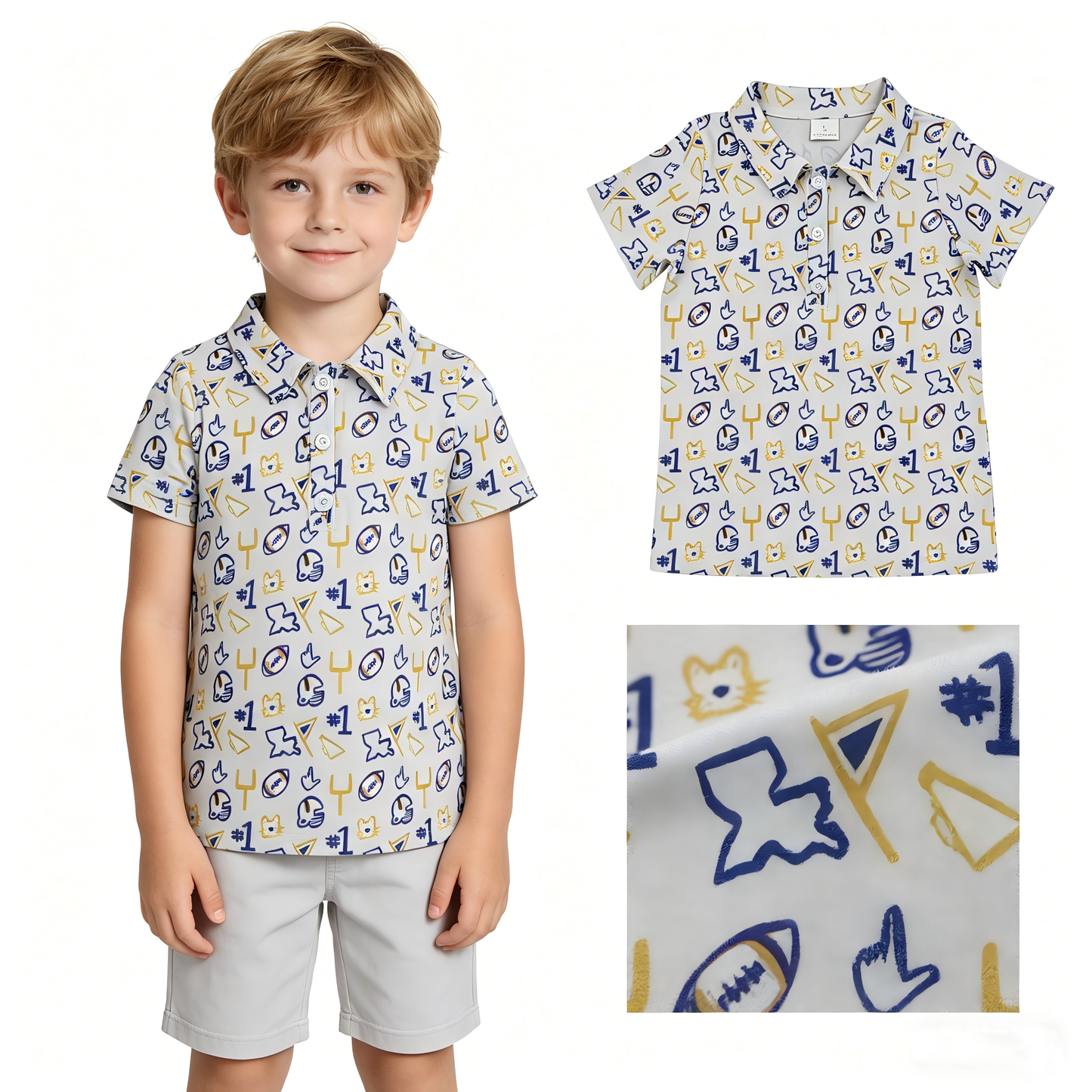 Football print boy short sleeve pullover top