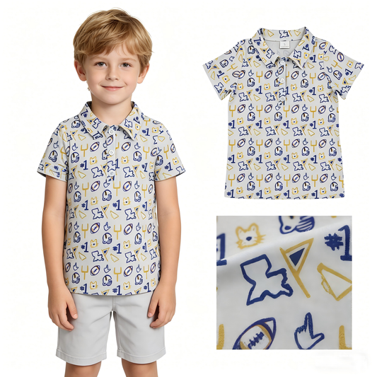 Football print boy short sleeve pullover top
