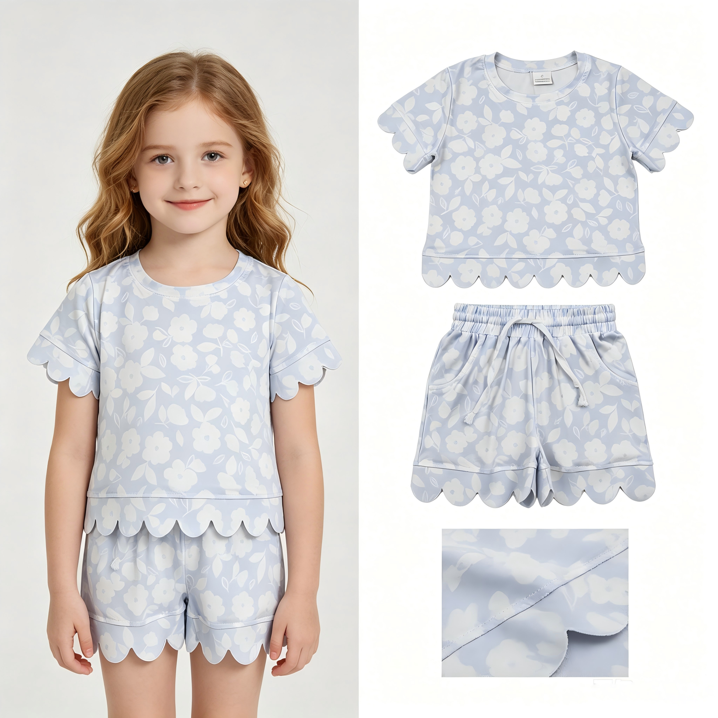Flowers top matching shorts girls summer outfit