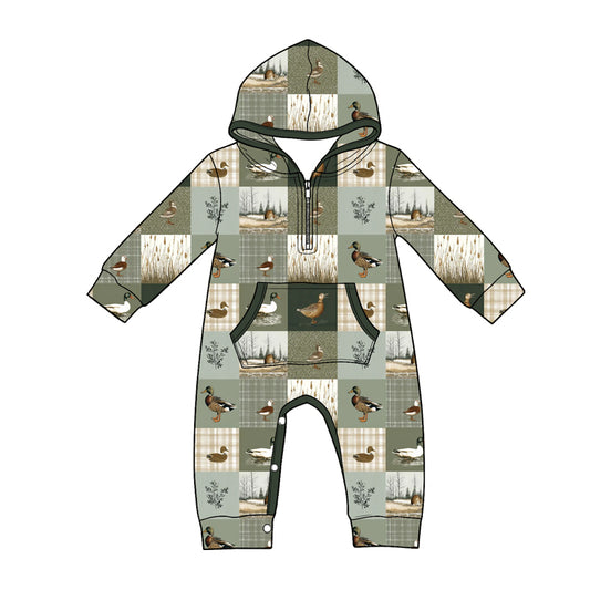 Mallard duck toddle baby boy long sleeve hoodie romper