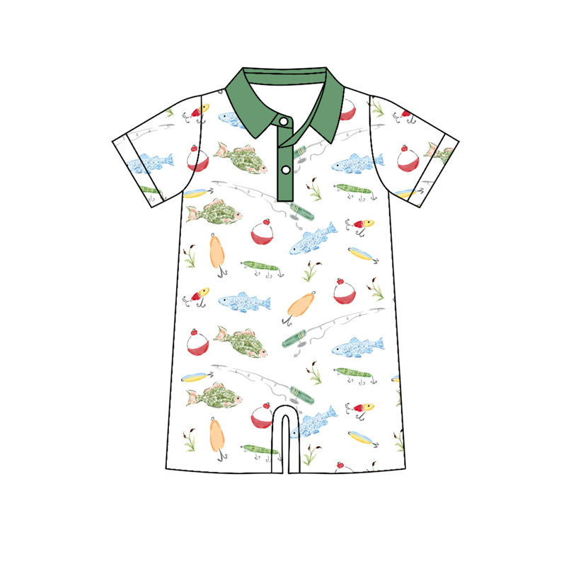 Fishing design kids short sleeve zip romper