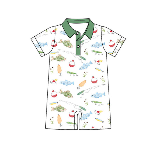 Fishing design kids short sleeve zip romper