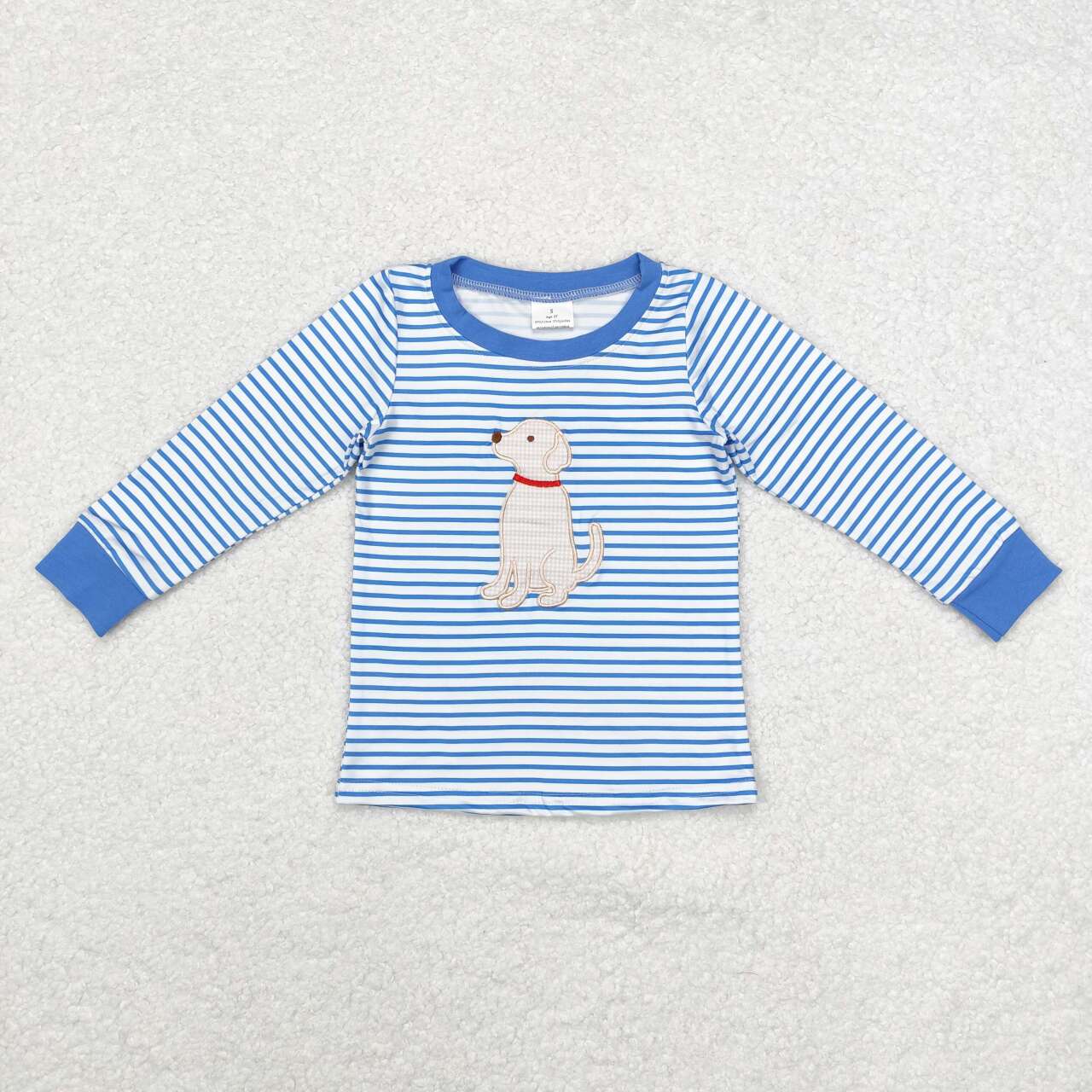 baby boy cute embroidery dog blue stripes long sleeve top