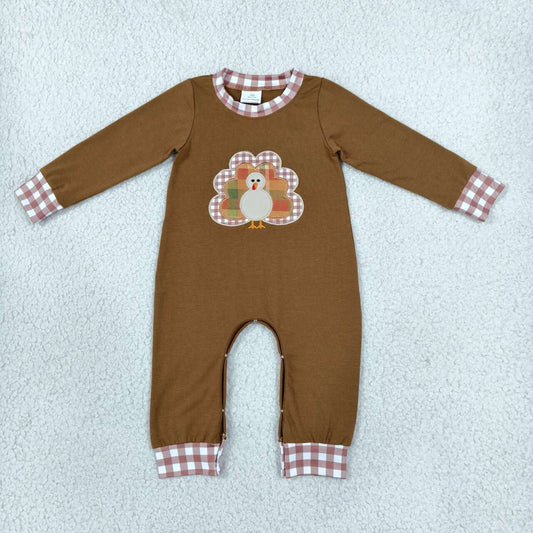 Toddle baby boy long sleeve thanksgiving embroidery turkey romper