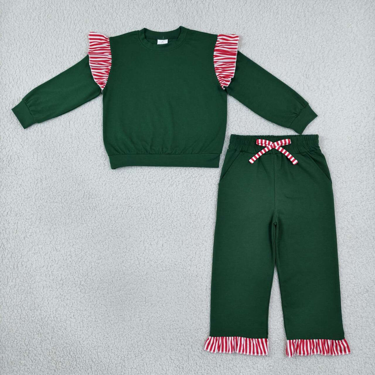 Dark green color long sleeve top matching pants girls spring fall outfit