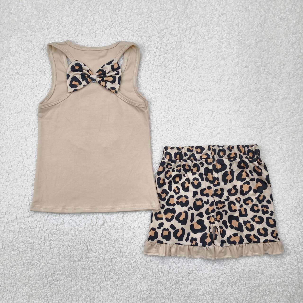 Baby girl embroidery cheetah bow top matching shorts summer outfit