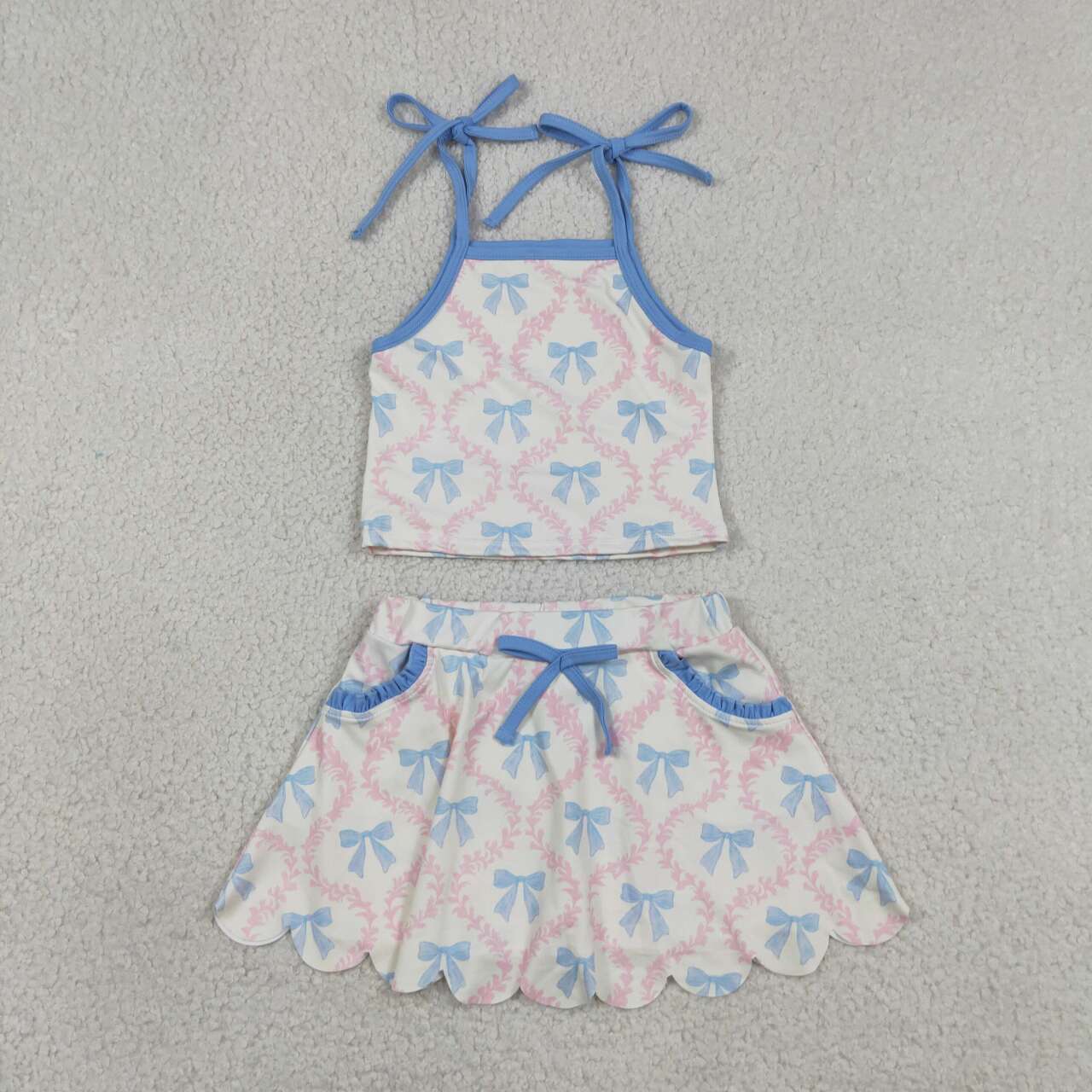 Blue bow tank top matching skirts girls yoga outfit