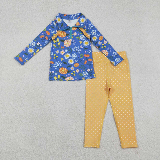 Floral pullover matching polka dots leggings kids matching yoga outfit