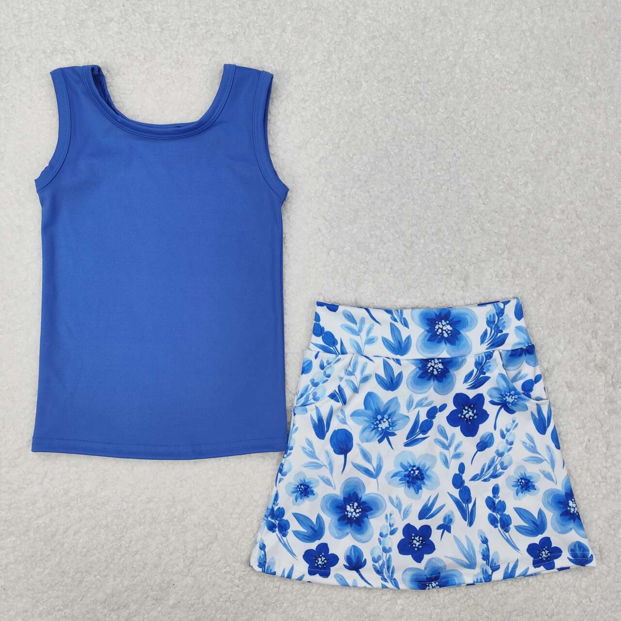 baby girls blue tank top floral skirt 2pcs active wear outfit