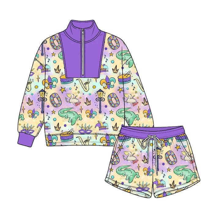 Toddle kids custom Mardi Gras holiday design long sleeve outfit
