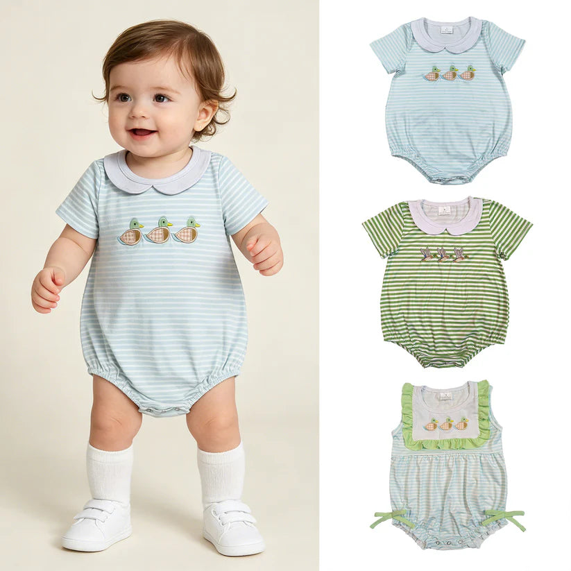 Toddle girl short sleeve embroidery mallard duck romper