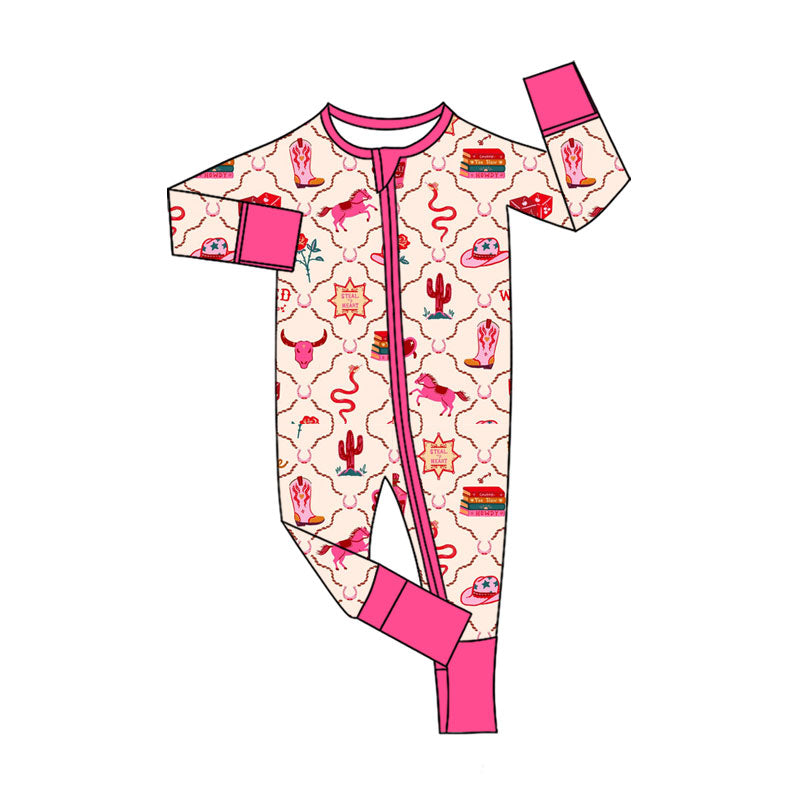 Western howdy design kids long sleeve zip romper