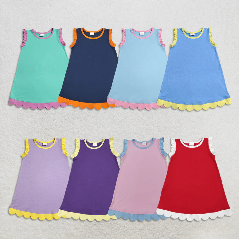 Lavender color yellow ruffle girls summer dress
