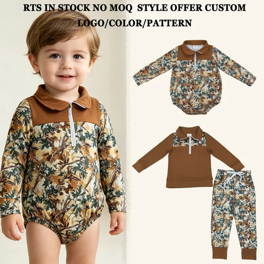 Brown long sleeve pullover matching pants boy spring fall outfit