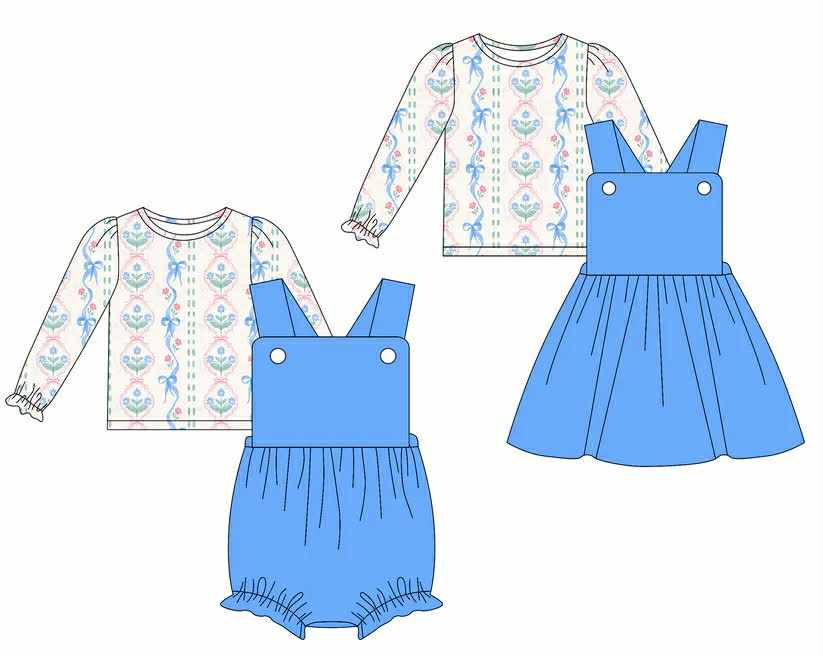 Kids girls long sleeve top matching romper design long sleeve outfit