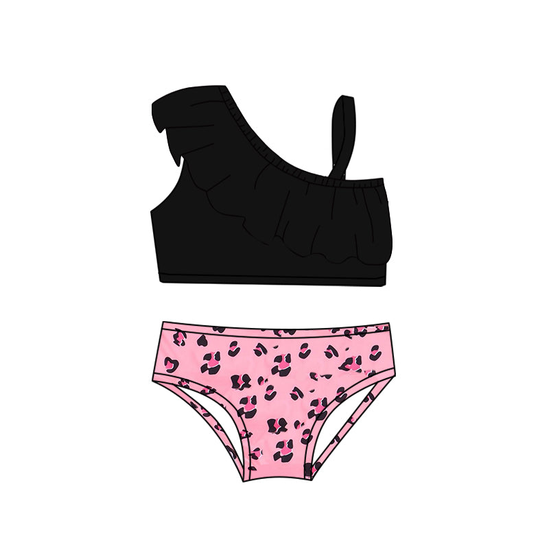 baby girls two piece black cheetah bathing suit