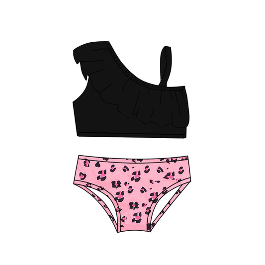 baby girls two piece black cheetah bathing suit