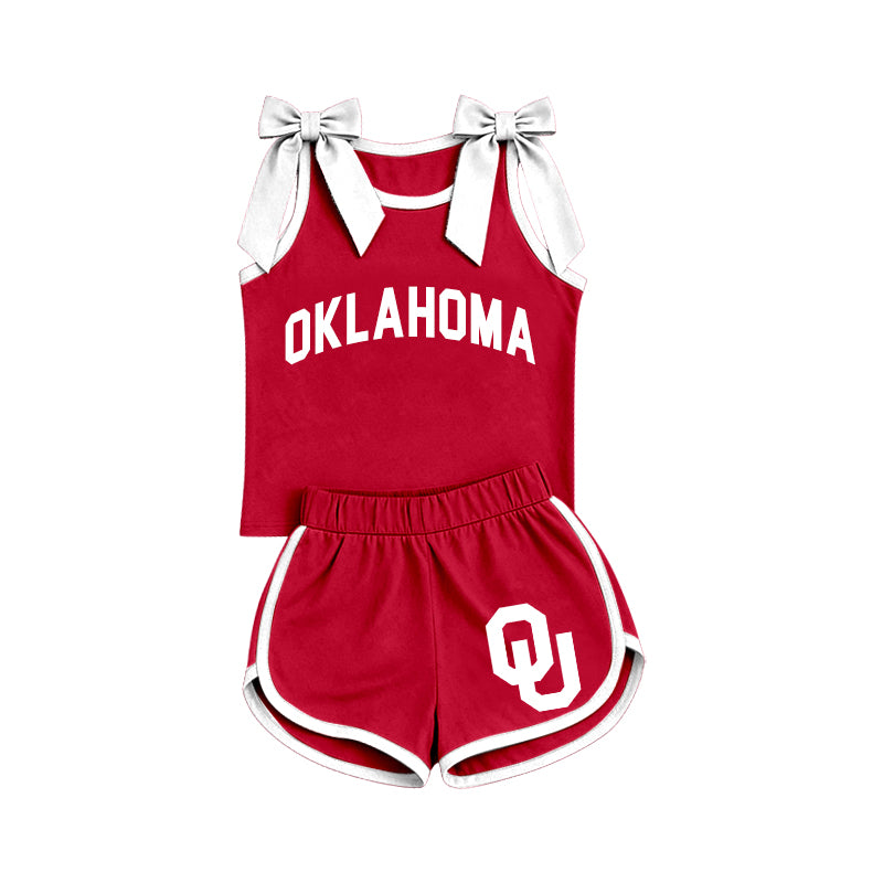 Custom team oklahoma state top matching shorts girl summer outfit wholesale factory price