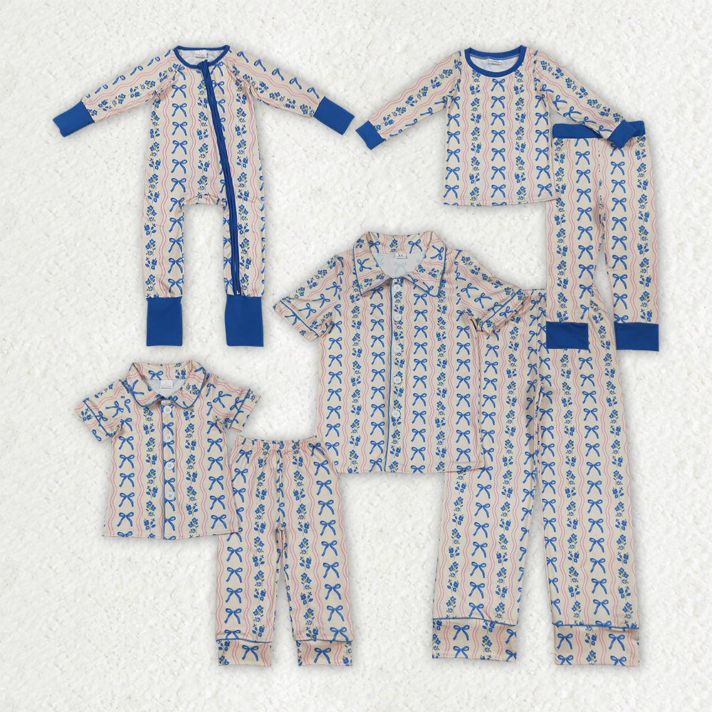 Baby girl blue bow floral long sleeve pajama set clothes
