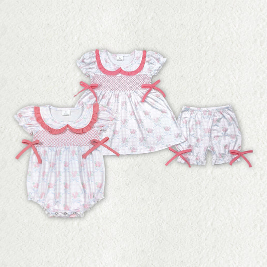Baby girls embroidery pink floral design summer outfit