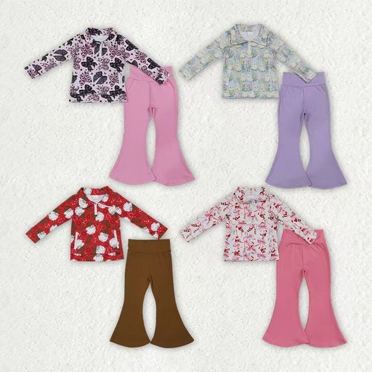 Girls long sleeve Christmas santa claus pullover top matching pants fall outfit
