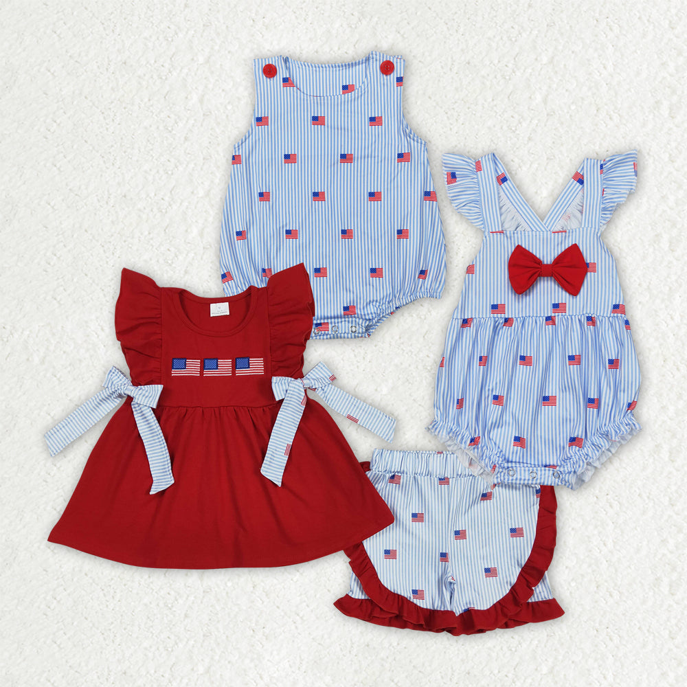 Embroidery America flag baby girls July 4th summer outfit