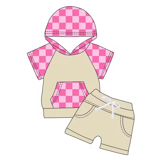 baby boy short sleeve checkered hoodie outfit