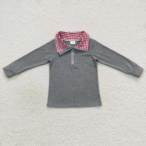 brother boy long sleeve gingham neck pullover