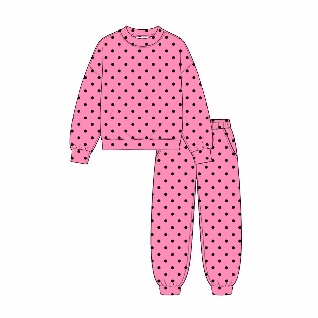 Toddle kids pink color polka dots design long sleeve outfit