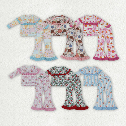 Christmas santa claus long sleeve top matching pants girl outfit
