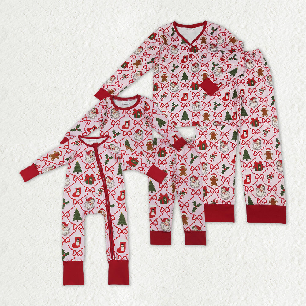 Adult women Christmas santa candy cane long sleeve pajama set