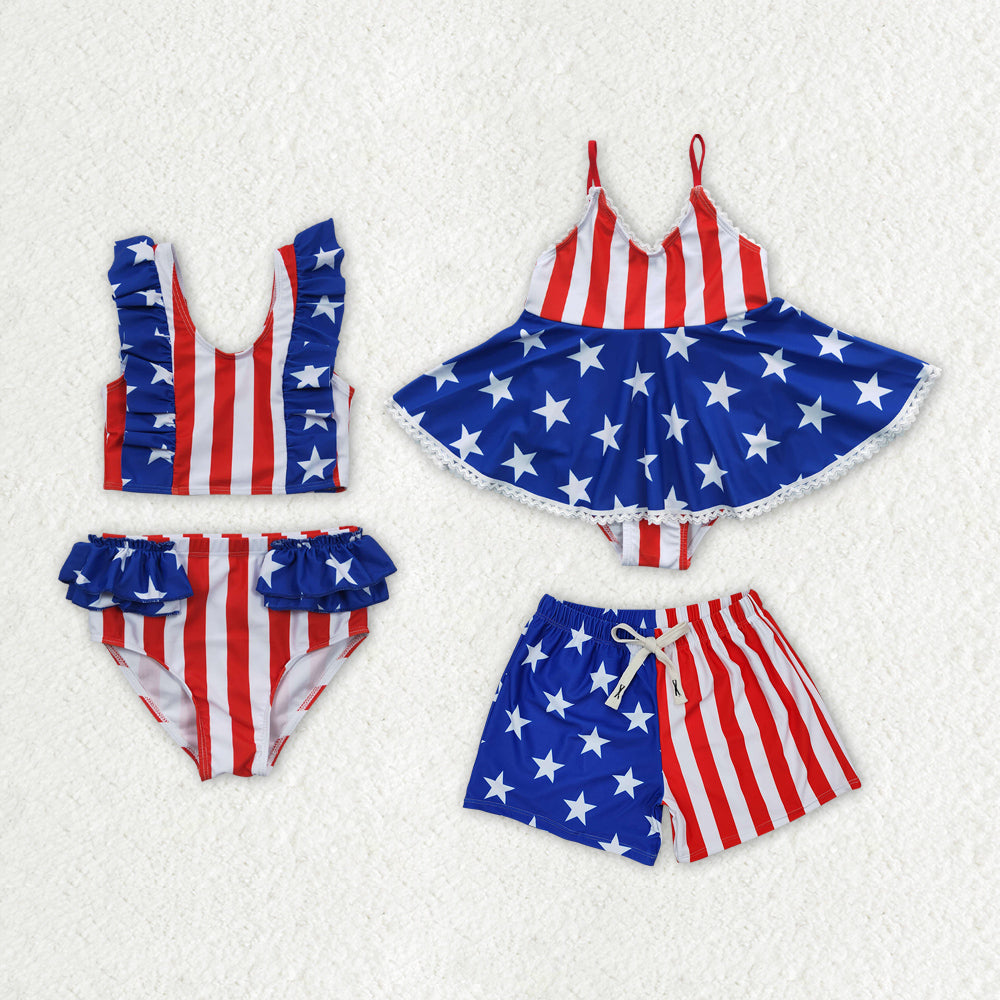 Sister brother Forth of July start print 2pcs swimming suit