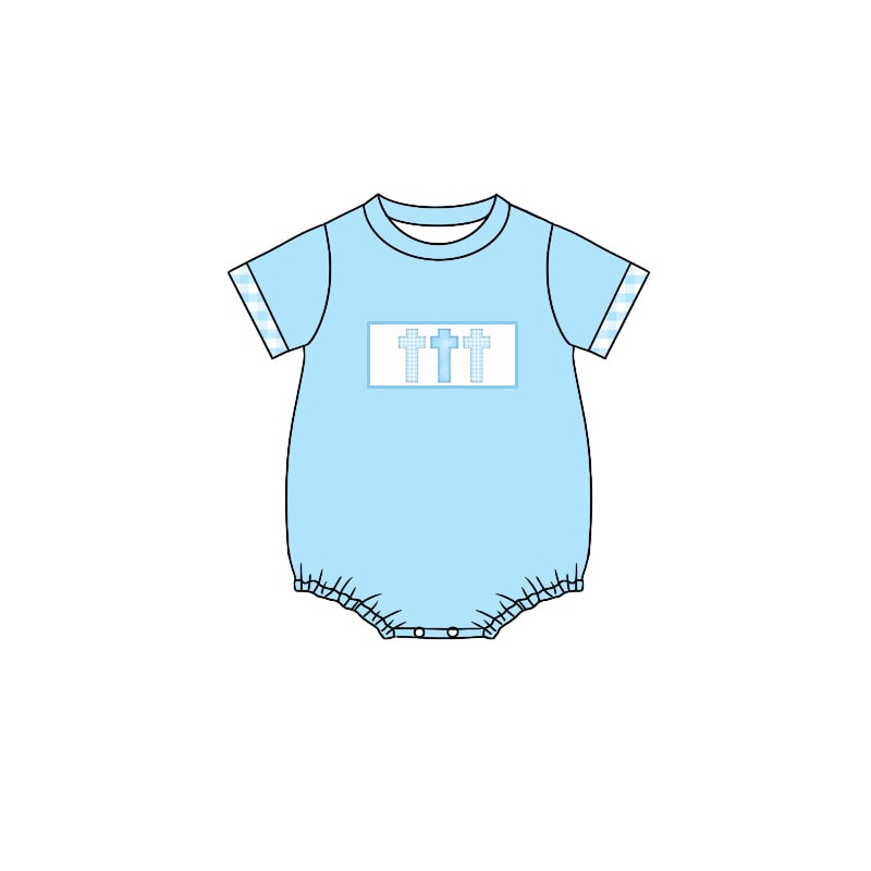 Easter cross baby boy blue romper