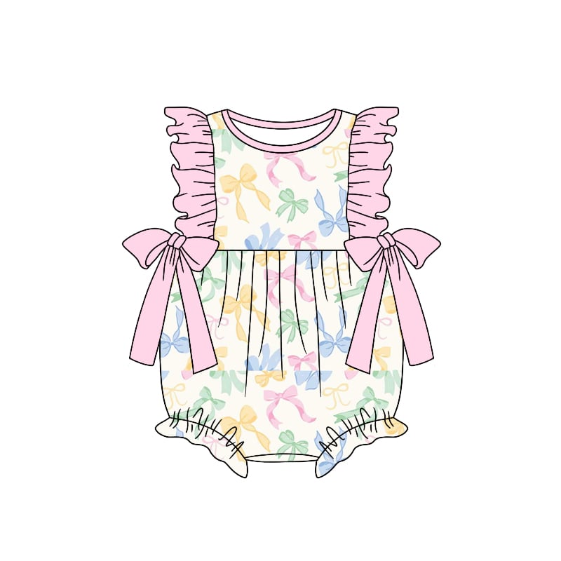 Colorful bow baby girls romper