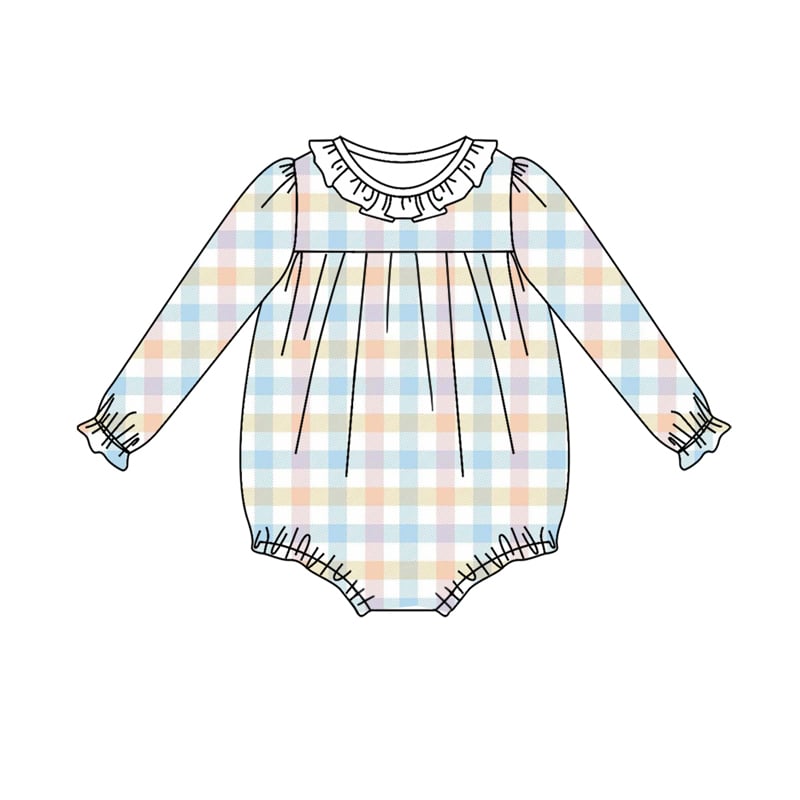 Pink blue yellow plaid baby girls romper