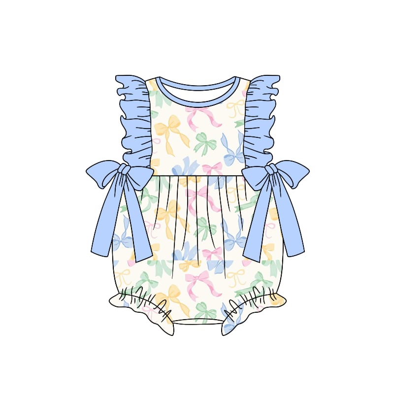 Colorful bow baby girls romper