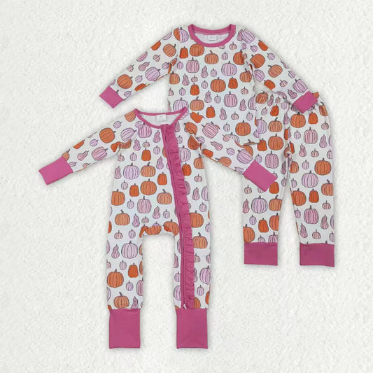 Colorful pumpkins  kids girls matching outfit set