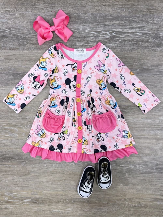 baby girls pink cartoon long sleeve dress