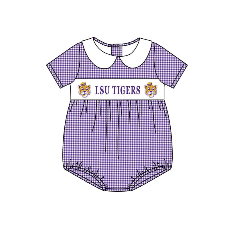 baby boy purple tigle university football team custom romper