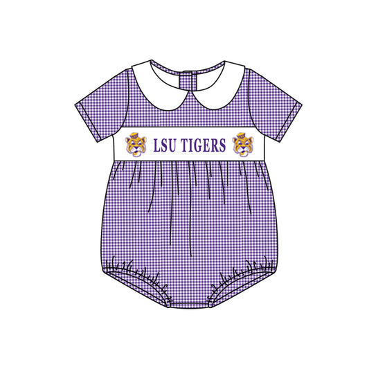 baby boy purple tigle university football team custom romper