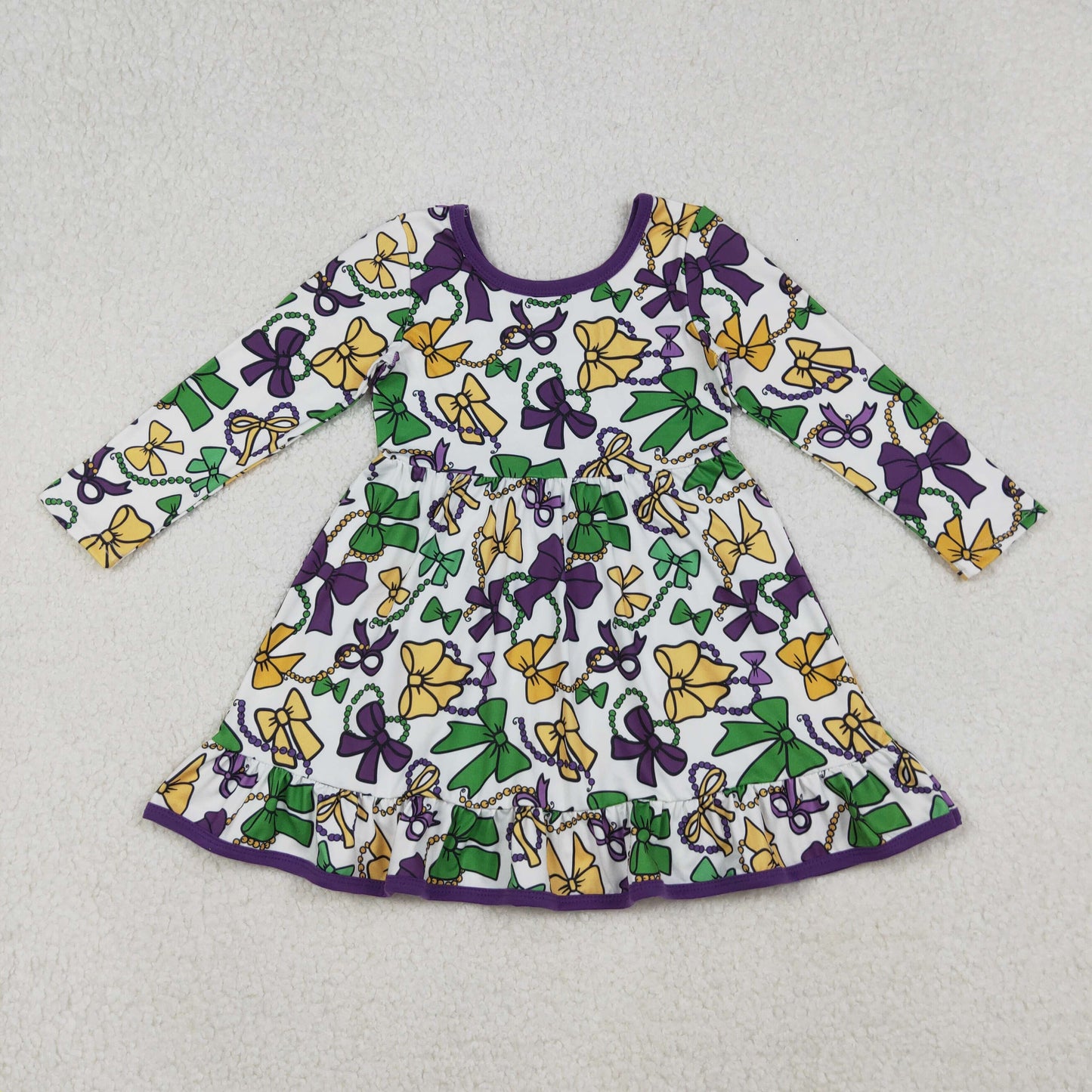Mardi Gras bow girls long sleeve pajama set