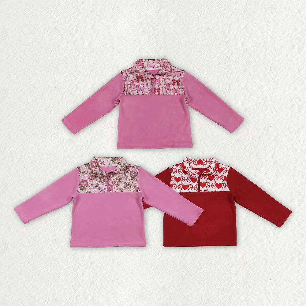 Girl long sleeve pink bow t-shirt top