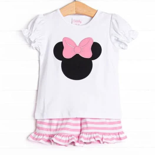 Custom cartoon top matching shorts girls summer outfit