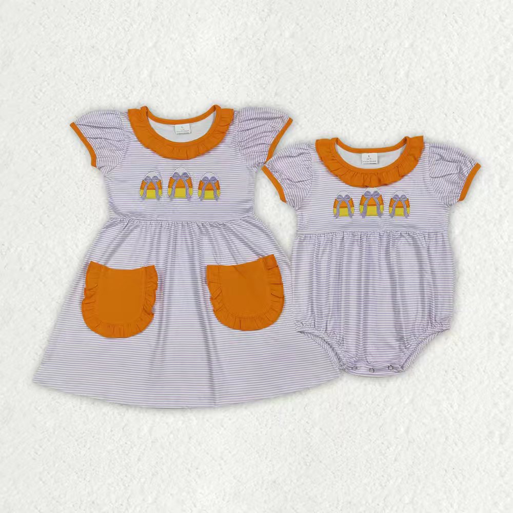 Toddle girls Halloween embroidery candy corn short sleeve dress