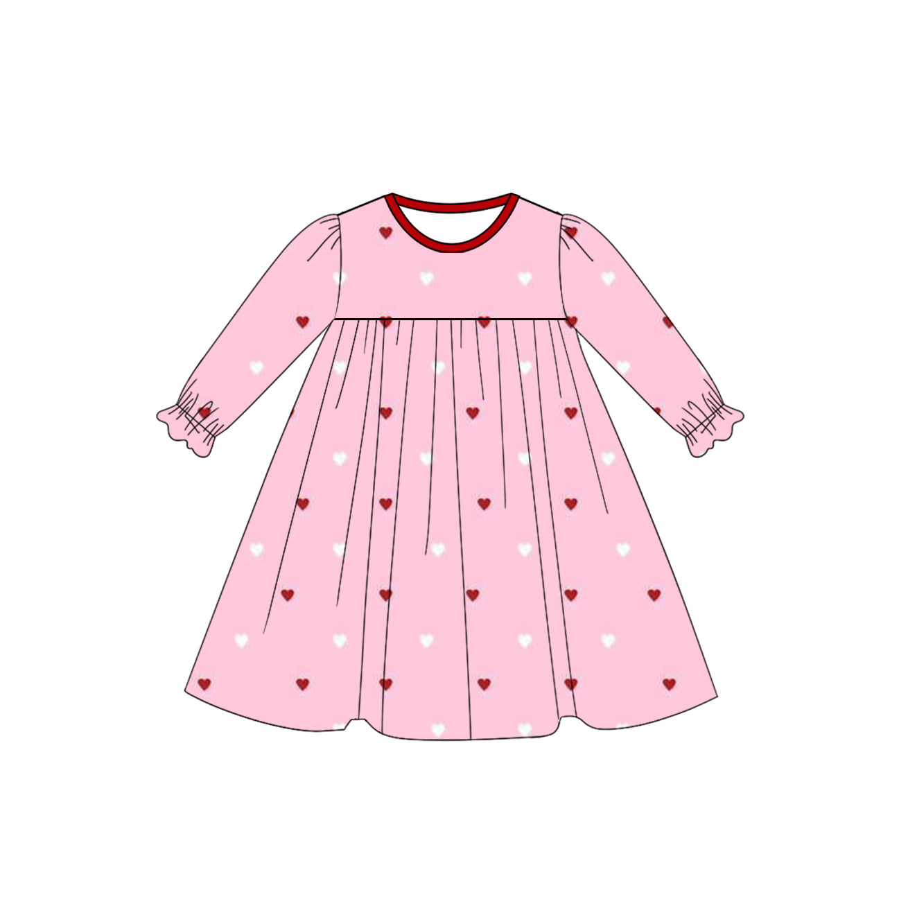 Valentines heart design girls long sleeve dress preorder