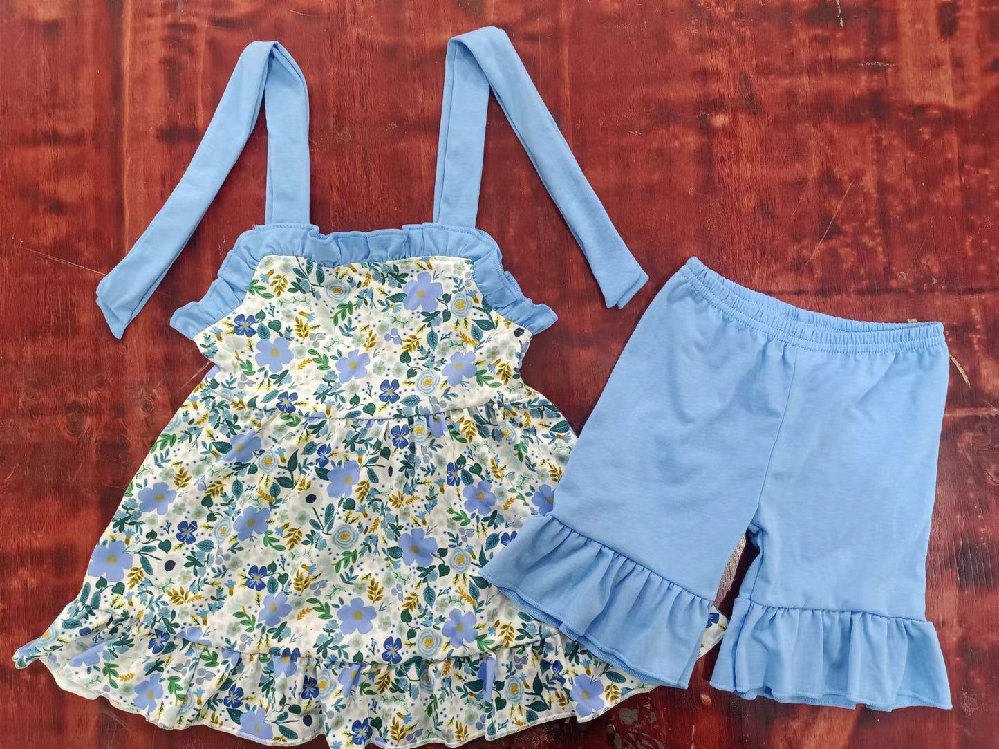 wholesale girls blue floral boutique set