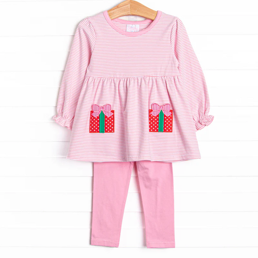 wholesale kids christmas gift box long sleeve tunic top leggings clothes