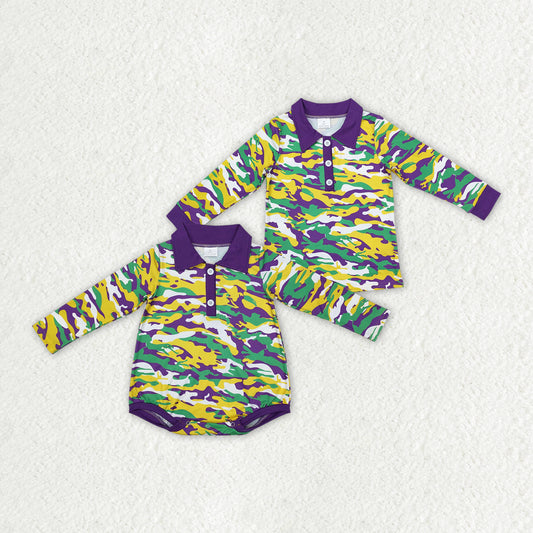 Toddle baby  Mardi Gras green purple yellow matching clothes